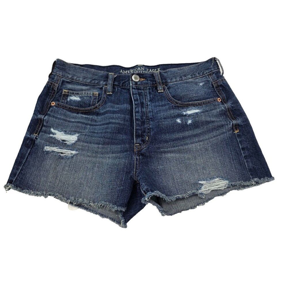 American‎ Eagle Cut Off Button Fly Jean Shorts Jorts Womens 10 Distressed Cotton